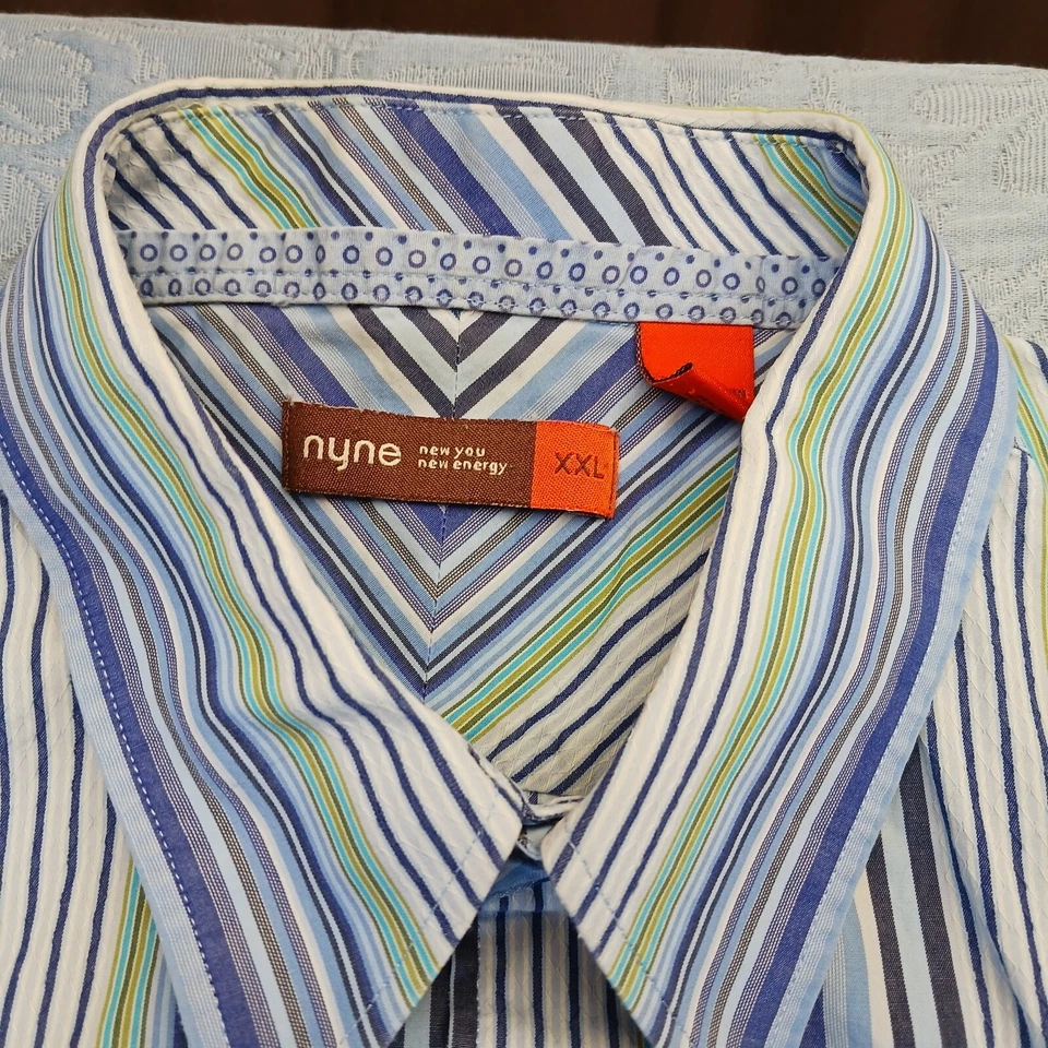 NYNE Mens Shirt Size XXL Button Up Long Sleeve Flip Cuffs Multicolor Striped - Image 4 of 4