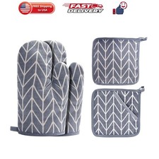 Oven Mitts and Potholders BBQ Gloves-Oven Mitts and Pot Holders Sets with Rec...
