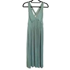 Urban OutFitters Dress Valerie Smocked Satin Midi Pleated V Neck Slip Sz L