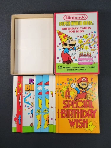 VINTAGE 1989 SUPER MARIO BROS BIRTHDAY CARDS UNUSED IN BOX NINTENDO RARE FIND