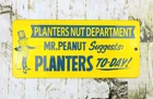 VINTAGE PLANTERS MR. PEANUT NUTS GASOLINE OIL PORCELAIN PUMP STATION GAS SIGN