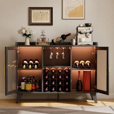 Farmhouse Wine Bar Cabinet With Led Lights  Home Coffee Bar Cabinet
