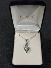 Kay Jewelers White & Blue Diamond Infinity Spiral Pendant Necklace 18&rdquo; Silver