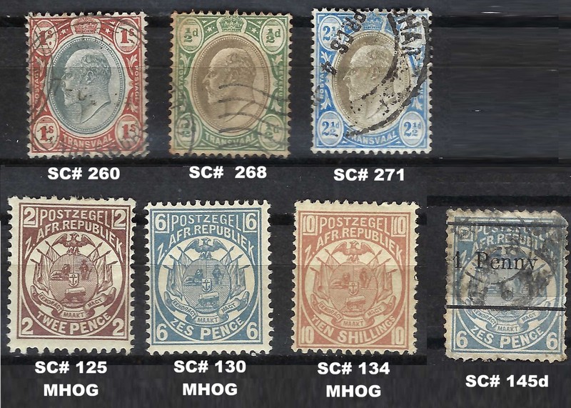 7 Transvaal Stamps: Includes SC# 134 MHOG & 271 Used; NO HIDDEN FAULTS!!