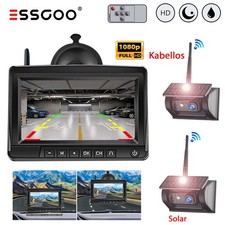 2x Rückfahrkamera Solar Funk 1080P Mit 7 Zoll Farb Monitor Einparkhilfe LKW Bus