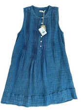 NWT Faherty Women's Isha Indigo Dress Sleeveless Pintuck Dress Size M
