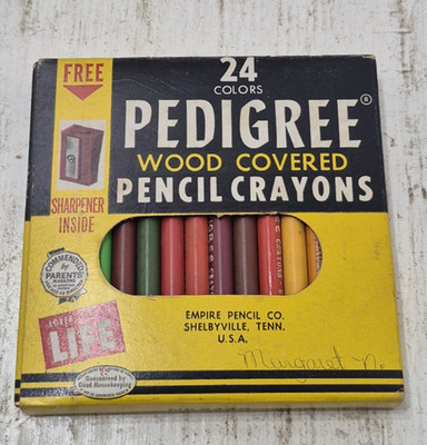 Vintage Pedigree Wood Covered Pencil Crayons In Original Box Missing Sharpener