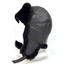 Handmade Russian Fur Hat for Men Leather Ushanka Shearling Winter Trapper Hat