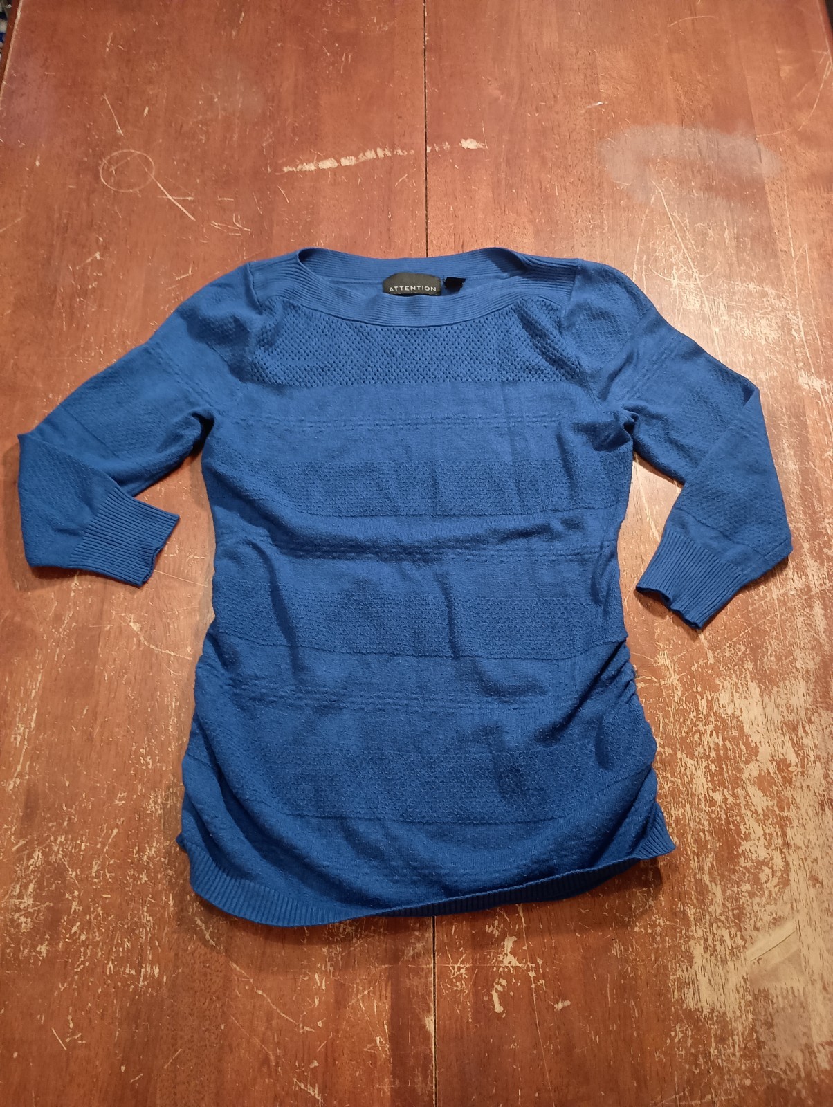 Attention Women's Blue 3/4 Sleeve Boat Neck Sweater Size Medium