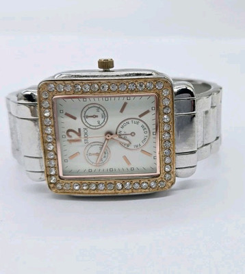 Studio Watch Cuff Bracelet Band New Battery Two tone Silver and Rose Gold OSFM