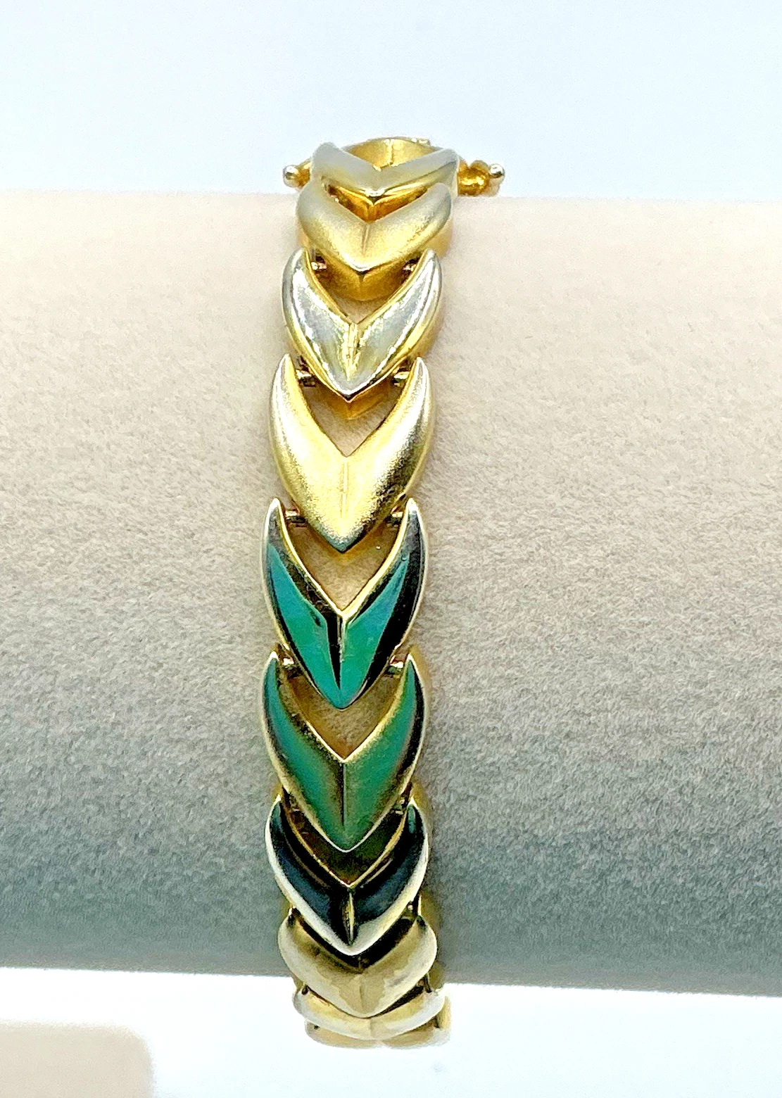 Bellezza Gold Tone Frosted Shiny Chevron Link Bracelet Double Safety Clasp image 5