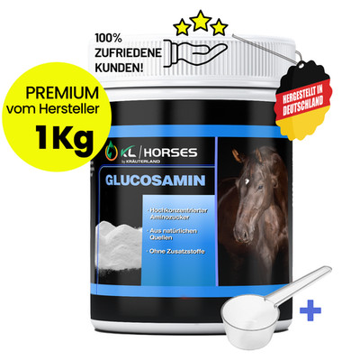 KRÄUTERLAND Glucosamin Pulver Pferde 1kg, aus Glucosaminsulfat 2KCL, organisch