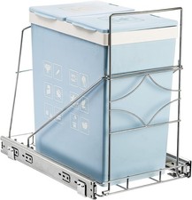 Pull Out Under Sink Bin Holder Stainless Steel Slide Out Trash Can 7–11 Gallon