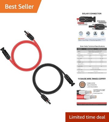 10AWG 6ft UV Resistant Solar Panel Extension Cable - Weatherproof & Durable