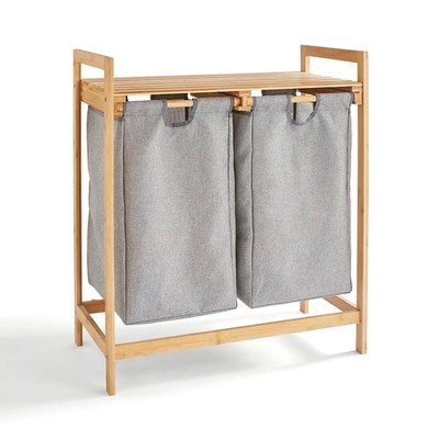 NEU Dunelm Lights & Darks Bambus Doppel Wäschekorb/Korb mit Aufbewahrungsregal