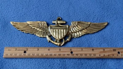 LARGE VINTAGE 9 1/2 INCH - US Navy USN Naval Flight Officer Wings- METAL 8.5 OZ.