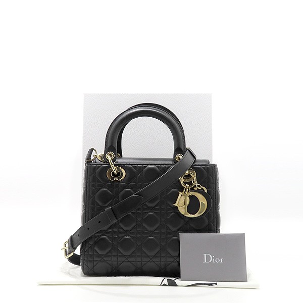 Dior M0565ONGE_M900 BLACK CANAGE LAMSKIN LADY DIOR LADY DIOR MEDIUM TOTE BAG + S