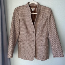 Vintage Talbots Houndstooth Brown Fitted Blazer Women's Size 6