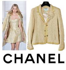 Chanel 2004 White Tweed Dress Jacket 38 40 42 6 8 10 Coat Camellia Pin Top S M L