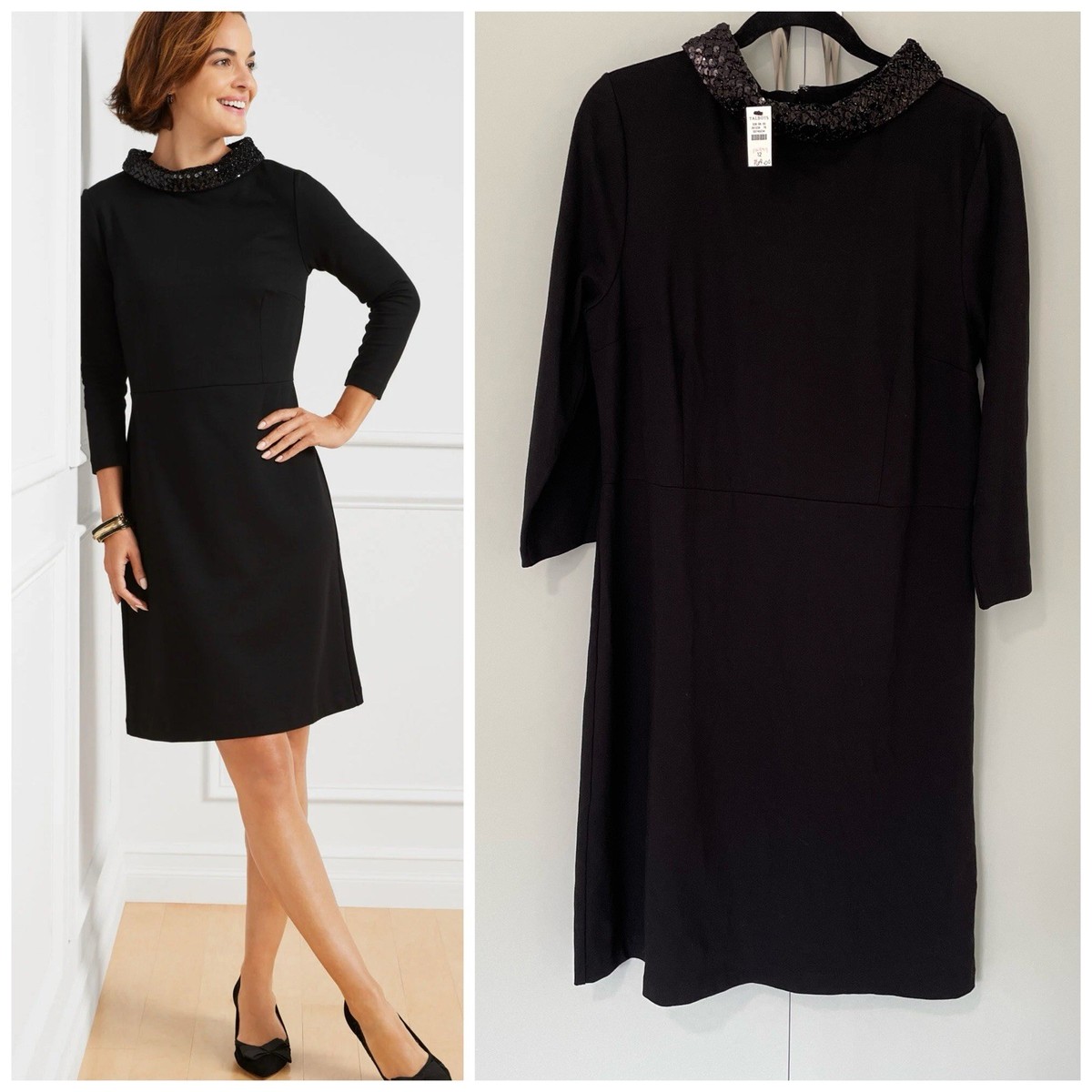 TALBOTS Sequin Detail Mockneck Ponte Dress in Black Size 12 TALBOTS Sequin Detail Mockneck Ponte Dress in Black Size 12