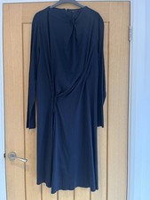 COS Navy Cotton Scandi Drape Gathered Midi Dress Navy Size L
