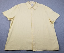 Calvin Klein Button Up Shirt Men XL Extra Large Solid Yellow Linen Cotton Summer