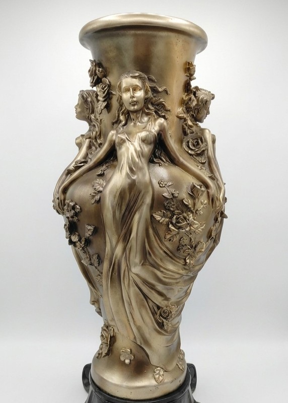 Antique Auguste Moreau Art Nouveau 3D Three Lady Vase 