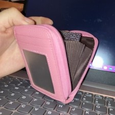 Unisex Leather Credit Card Holder RFID-Block Zipper Pocket Wallet with ID Window