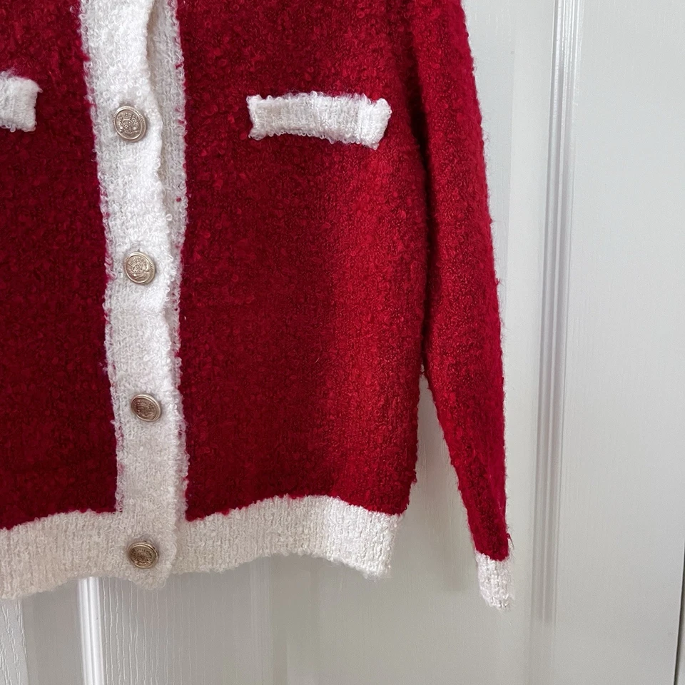 H & M красный и кремовый кардиган свитер золотой кнопки шерстяная смесь девочек размер 3-4T новый с Ярлыками - Изображение 4 из 4