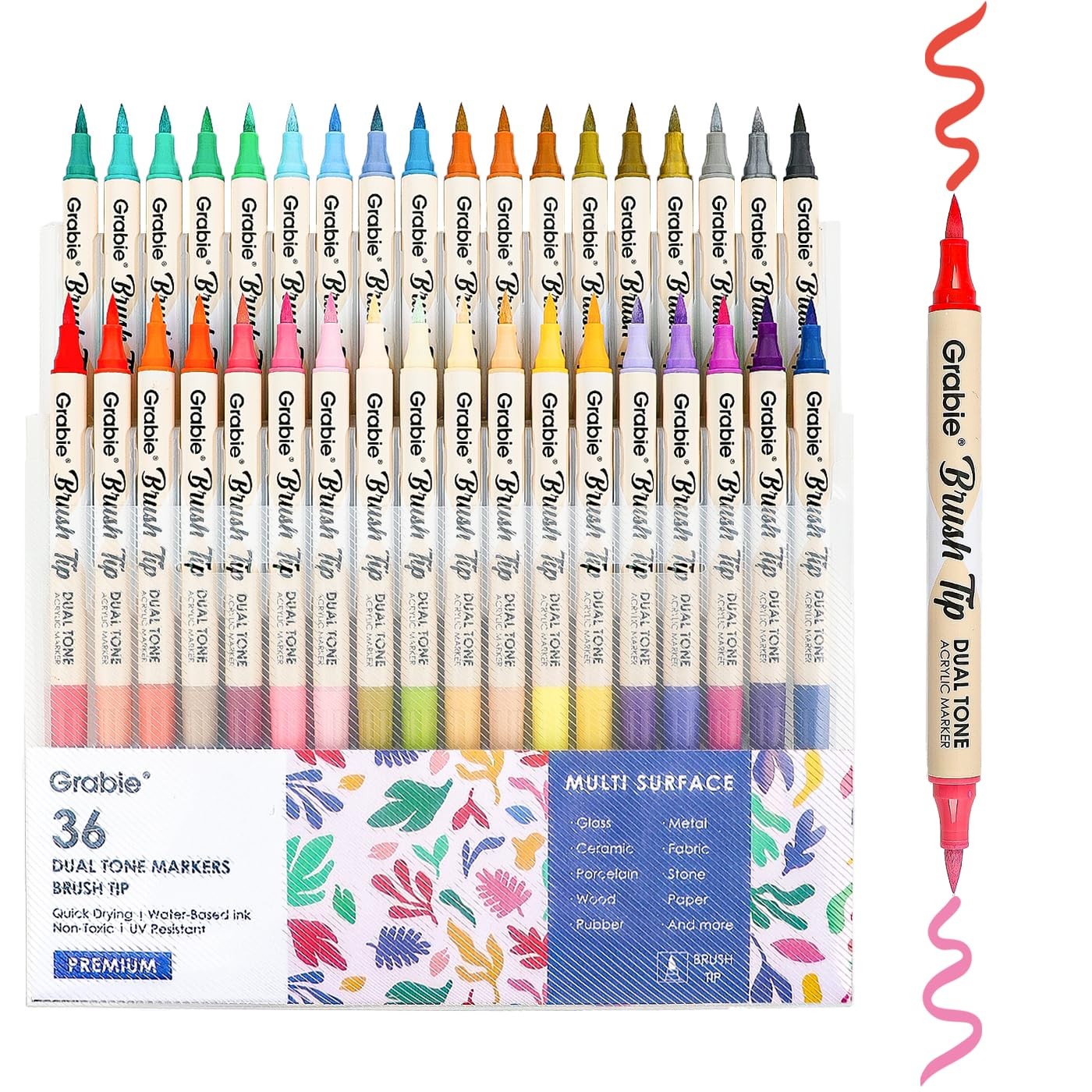 Grabie 72 Colors Paint Markers, Dual-Color Acrylic Pens with 36 Brush Tips, D
