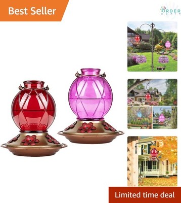 Hummingbird Feeder Glass Outdoor Hanging 20oz 5 Ports Red Purple 2 Pack