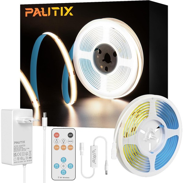 COB LED Streifen 5 M 4000K Neutralweiß 24V Dimmbar Fernbedienung Netzteil Timer-image