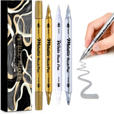 Metallic Markers Pens - White Silver and Gold Paint Pens - 4 Pack