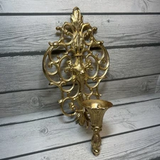Single Brass Gold Tone Wall Sconce / Candle Holder Hollywood Regency