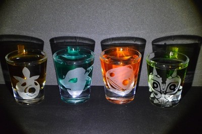Legend of Zelda Majoras Mask etched shot glass set of 4 fan art mens gift retro