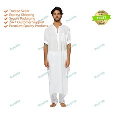 Mens Kurta White Color Indian Top Shirt Solid Kurta Mens Wear Cotton Kurta