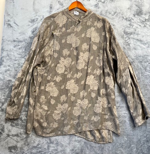 CP Shades Braun Jacquard Tunika Top L Knopfleiste Kastig 100% Viskose Langarm