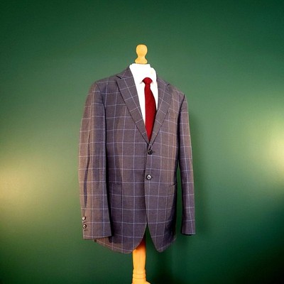 Charles Tyrwhitt Worsted Tweed Blazer Herren 40 L Slim Grau Windowpane Check Wolle