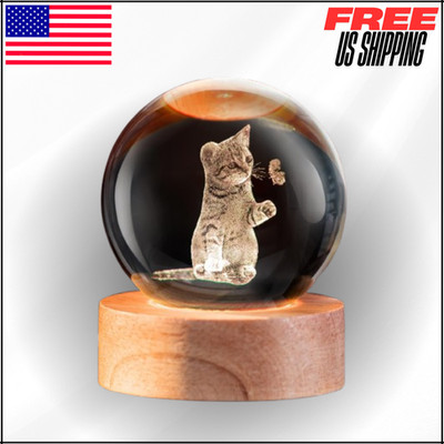 3D Cat Crystal Ball Sphere Decor Lamp Gifts Ideas Birthday Present Decorative