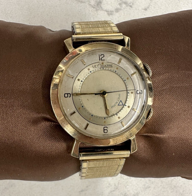 LE COULTRE 9386 MEMOVOX 10KT GOLD FILLED CASE 1950'S WRIST ALARM WATCH WORKING