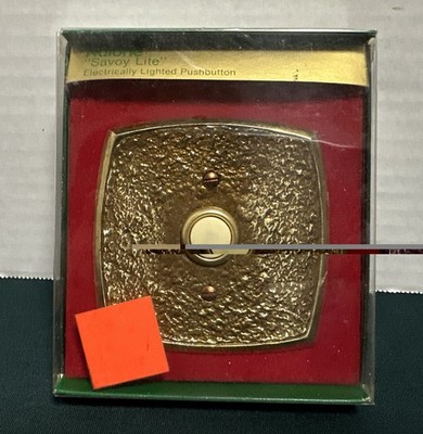 NOS VTG Nutone Lighted Doorbell Button PB-22L Square  Savoy Lite  ATQ Brass READ