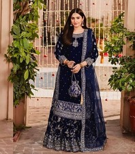 Attractive Look Blue Heavy Velvet Top Palazzo With Dupatta For Women And Girls