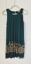 ANTHROPOLOGIE NOT SO SERIOUS GREEN&GOLD BEADED EMBELLISHED A-LINE PLEAT DRESS*2