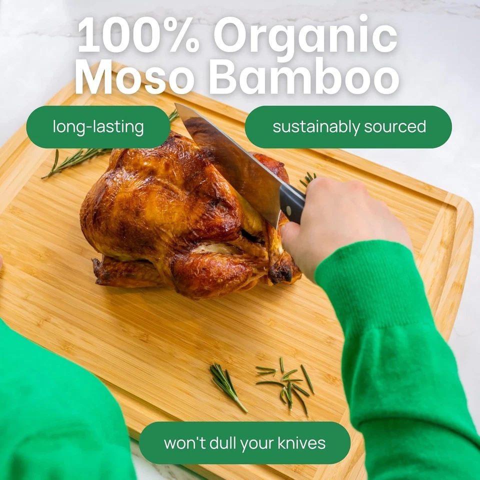 XL+ Organic Bamboo Cutting Board - Butcher Block for Kitchen - Image 4 of 4