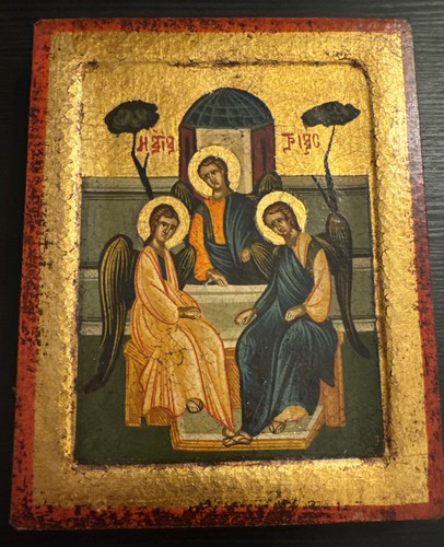 Die Heilige Dreifaltigkeit handbemalte Ikone byzantinisch griechisch-orthodox mit Zertifikat 5,5 x 7 Zoll