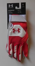 Under Armour UA Clean Up Batting Gloves Men White/Red Medium