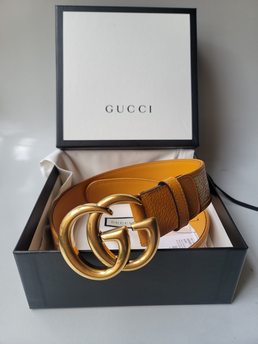 Gucci GG Marmont G Print WIDE Belt 75 30 Tan Leather Raffia  display picture 1