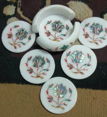 Marvelous Marble Inlay Tea Coffee Coaster Set Kitchen table use Home Decor p17