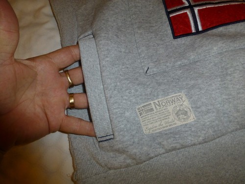 VTG Gray Geographical Norway Hoodie 1/4 Zip Embroidered Patches GYMCLASS Sweden - Picture 12 of 15