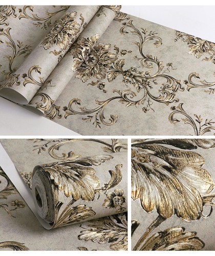 10M New Retro Luxury Gold Damask Wallpaper Deep Embossed Textured Non-woven Roll - Picture 11 of 29